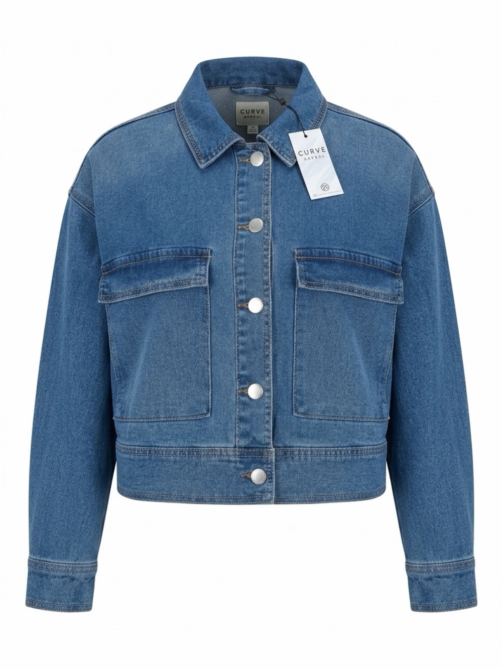 C/MEO Collective Boxy Cropped Denim Jacket in Mid Blue - Picture 2 of 16
